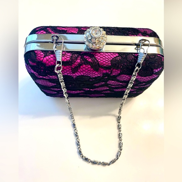 Handbags - Purple and Black Lace Rhinestone Clutch
